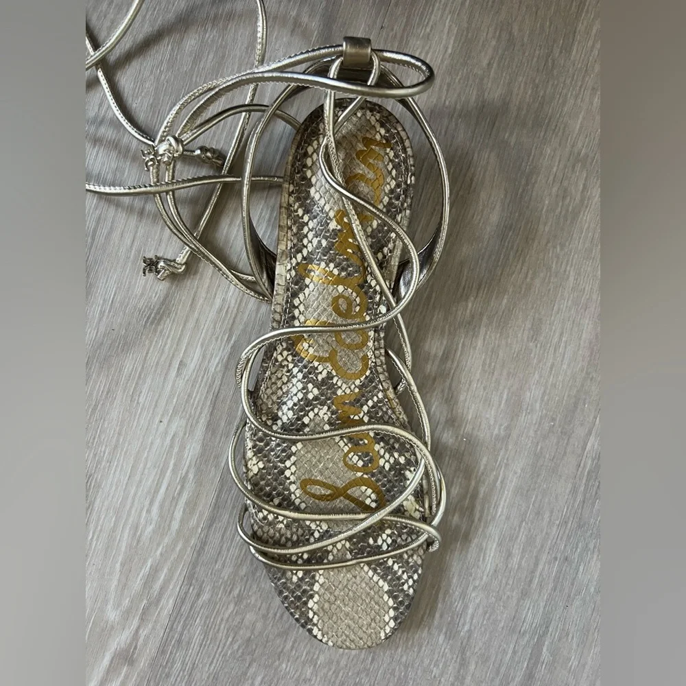 Sam Edelman Tihana Gold Snakeskin Strappy Gladiator Sandals - Picture 6 of 7